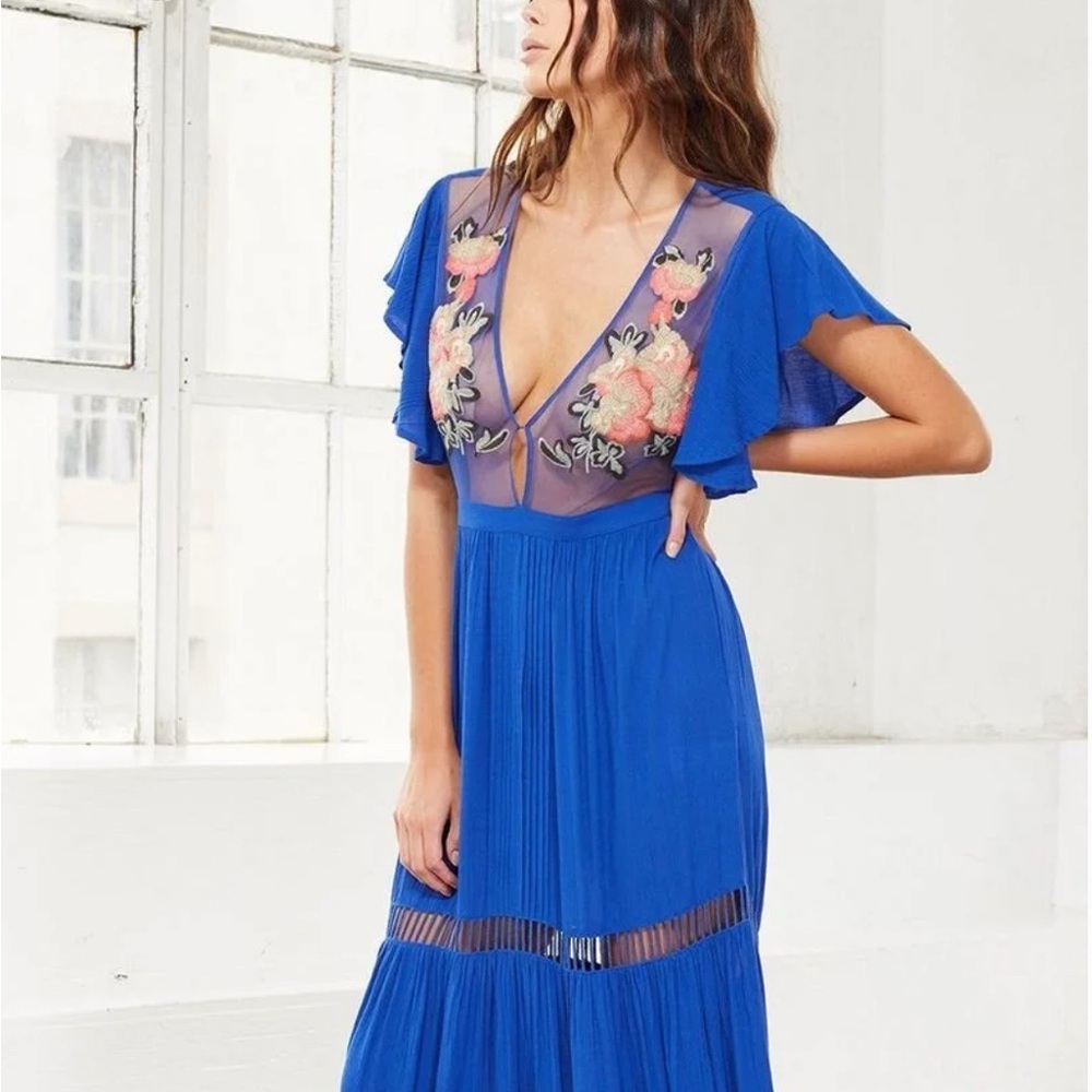 Cleobella Royal Blue Maxi Dress with Floral Embroidery